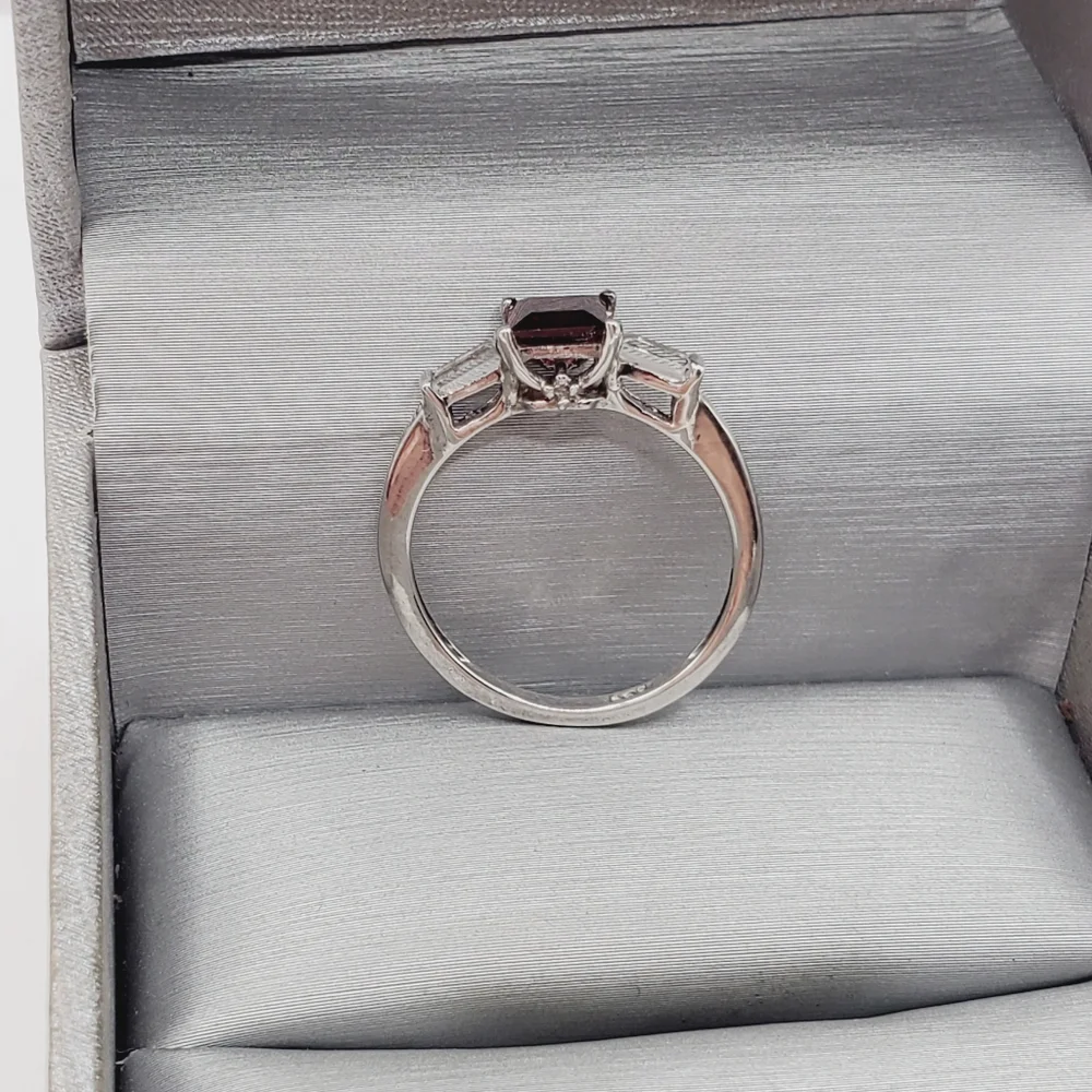 Genuine Red Princess Cut Garnet & White Topaz 925 Sterling Silver Ring